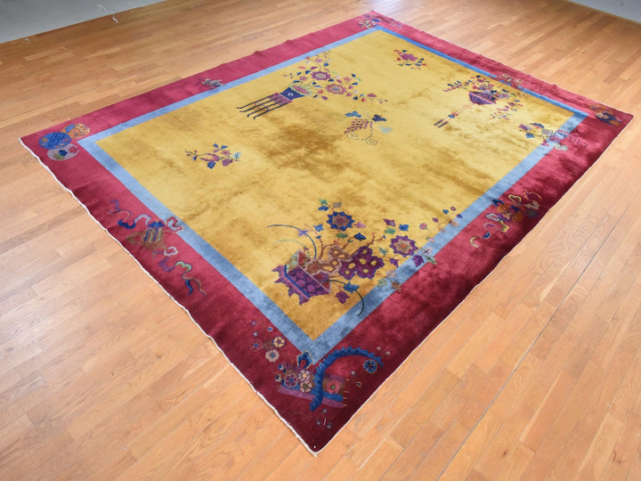 9'10" x 13'5" Vintage Hand Knotted Yellow Wool Rectangle Oriental Rug - MOA10278630