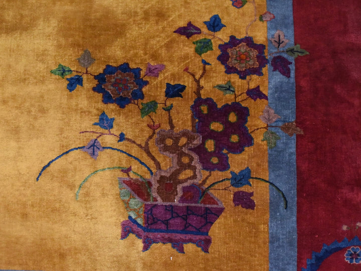 9'10" x 13'5" Vintage Hand Knotted Yellow Wool Rectangle Oriental Rug - MOA10278630