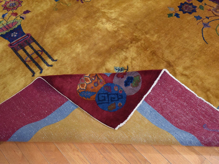 9'10" x 13'5" Vintage Hand Knotted Yellow Wool Rectangle Oriental Rug - MOA10278630