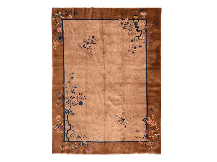 9'8" x 13'1" Vintage Hand Knotted Brown Wool Rectangle Oriental Rug - MOA10278631