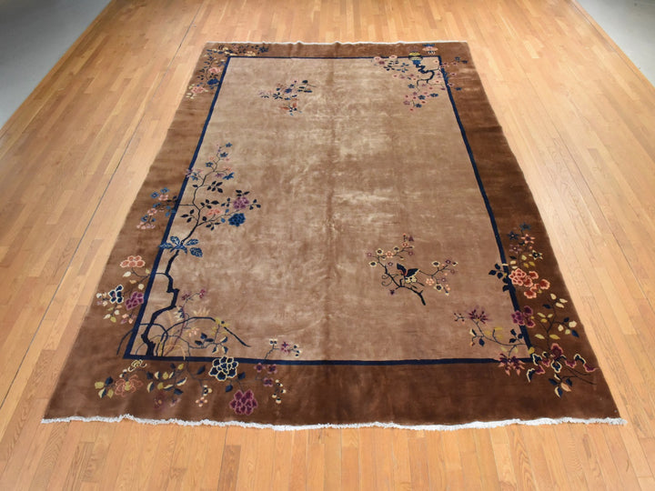 9'8" x 13'1" Vintage Hand Knotted Brown Wool Rectangle Oriental Rug - MOA10278631
