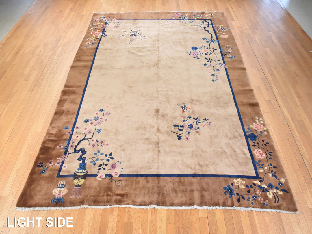 9'8" x 13'1" Vintage Hand Knotted Brown Wool Rectangle Oriental Rug - MOA10278631