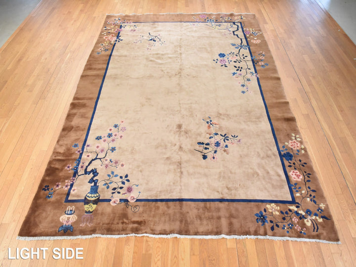 9'8" x 13'1" Vintage Hand Knotted Brown Wool Rectangle Oriental Rug - MOA10278631