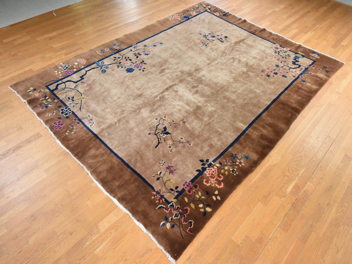 9'8" x 13'1" Vintage Hand Knotted Brown Wool Rectangle Oriental Rug - MOA10278631