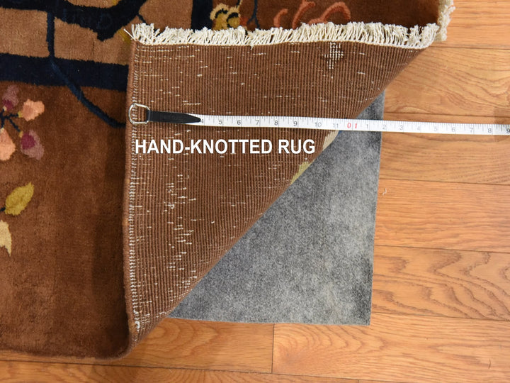 9'8" x 13'1" Vintage Hand Knotted Brown Wool Rectangle Oriental Rug - MOA10278631