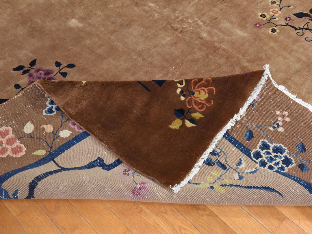 9'8" x 13'1" Vintage Hand Knotted Brown Wool Rectangle Oriental Rug - MOA10278631
