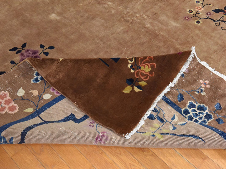 9'8" x 13'1" Vintage Hand Knotted Brown Wool Rectangle Oriental Rug - MOA10278631