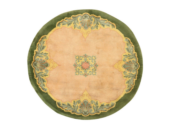 7'0" x 7'5" Vintage Hand Knotted Green Wool Round Oriental Rug - MOA10278632