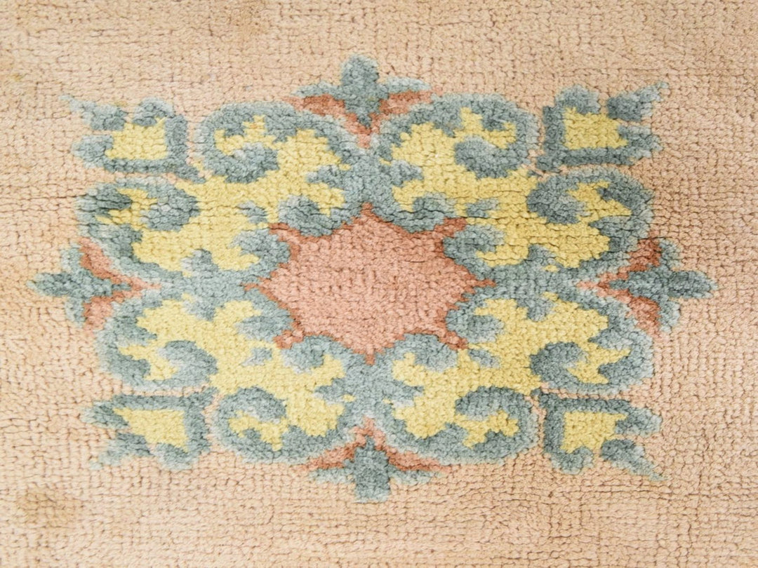 7'0" x 7'5" Vintage Hand Knotted Green Wool Round Oriental Rug - MOA10278632