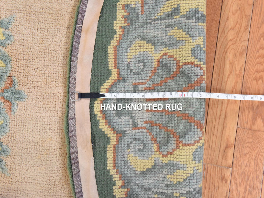 7'0" x 7'5" Vintage Hand Knotted Green Wool Round Oriental Rug - MOA10278632