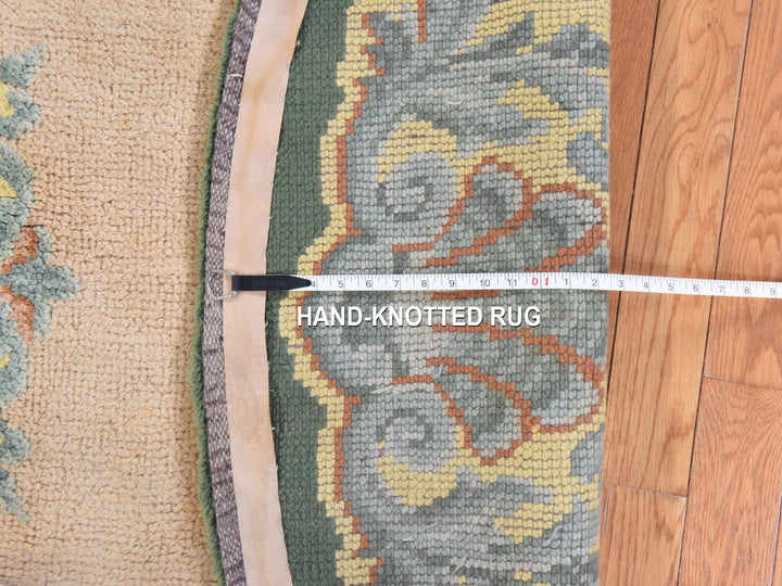 7'0" x 7'5" Vintage Hand Knotted Green Wool Round Oriental Rug - MOA10278632