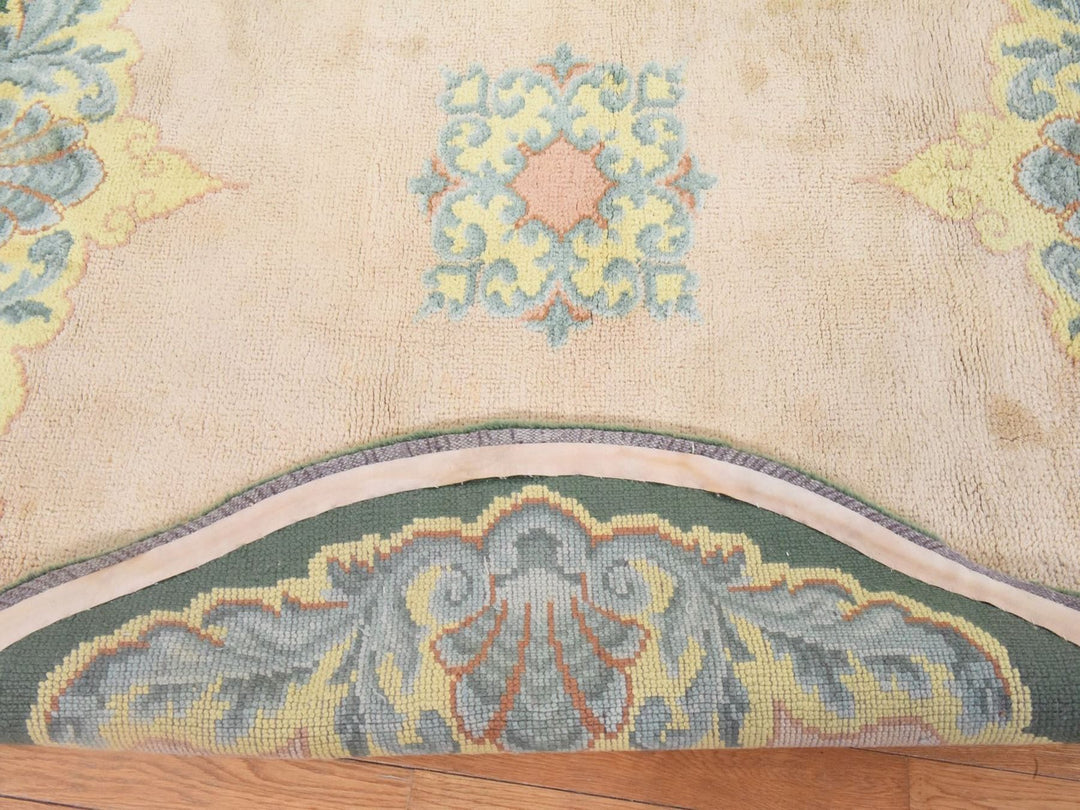 7'0" x 7'5" Vintage Hand Knotted Green Wool Round Oriental Rug - MOA10278632