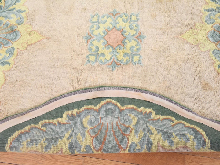 7'0" x 7'5" Vintage Hand Knotted Green Wool Round Oriental Rug - MOA10278632