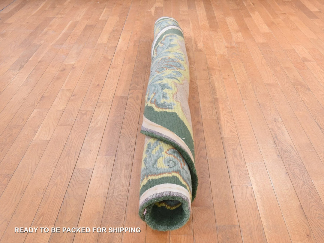 7'0" x 7'5" Vintage Hand Knotted Green Wool Round Oriental Rug - MOA10278632