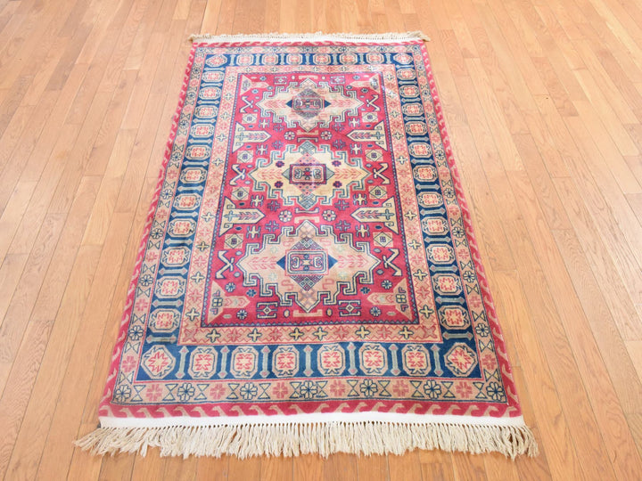 3'10" x 6'0" Vintage Hand Knotted Pink Wool Rectangle Oriental Rug - MOA10278634