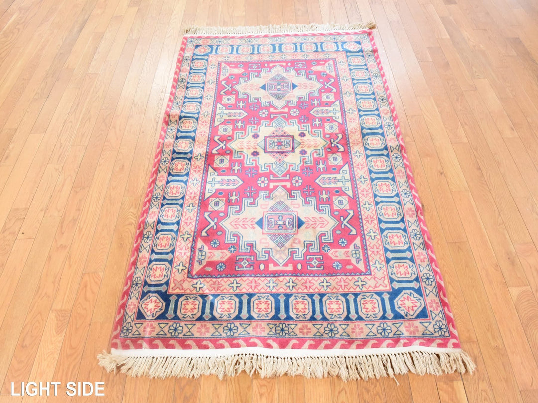 3'10" x 6'0" Vintage Hand Knotted Pink Wool Rectangle Oriental Rug - MOA10278634
