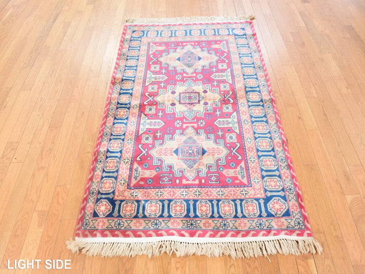 3'10" x 6'0" Vintage Hand Knotted Pink Wool Rectangle Oriental Rug - MOA10278634