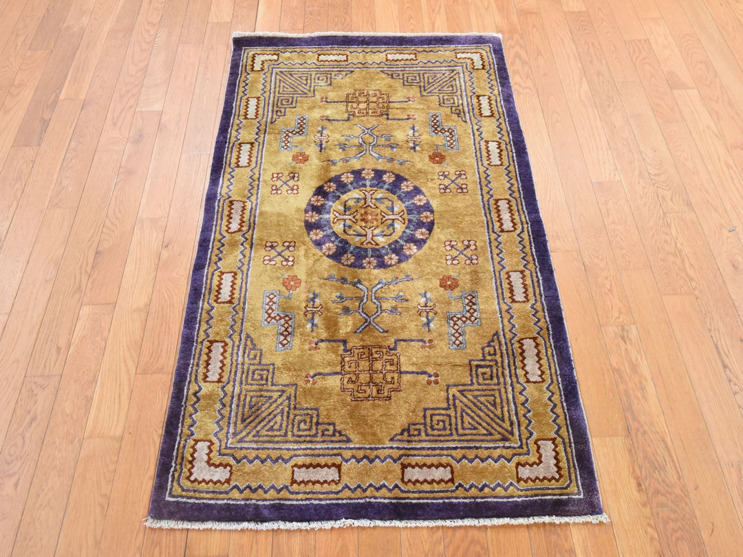 3'0" x 5'0" Vintage Hand Knotted Yellow Wool Rectangle Oriental Rug - MOA10278635