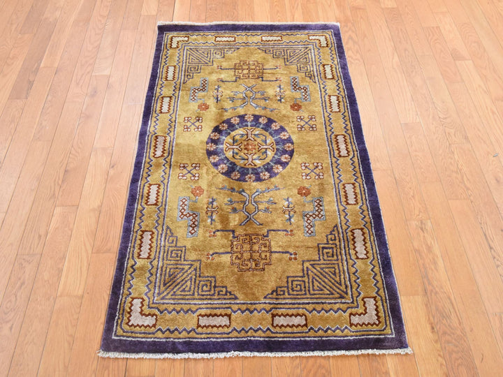 3'0" x 5'0" Vintage Hand Knotted Yellow Wool Rectangle Oriental Rug - MOA10278635