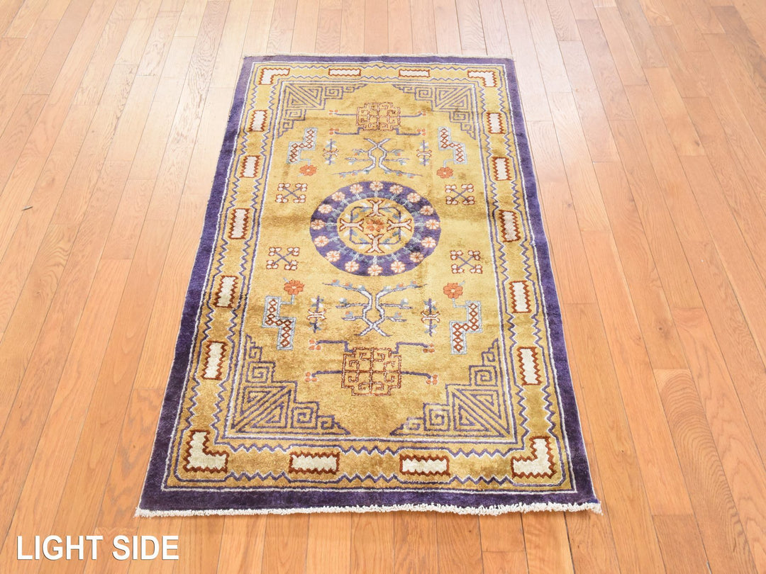3'0" x 5'0" Vintage Hand Knotted Yellow Wool Rectangle Oriental Rug - MOA10278635