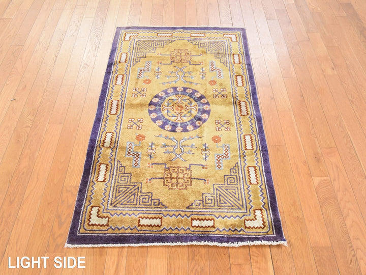 3'0" x 5'0" Vintage Hand Knotted Yellow Wool Rectangle Oriental Rug - MOA10278635
