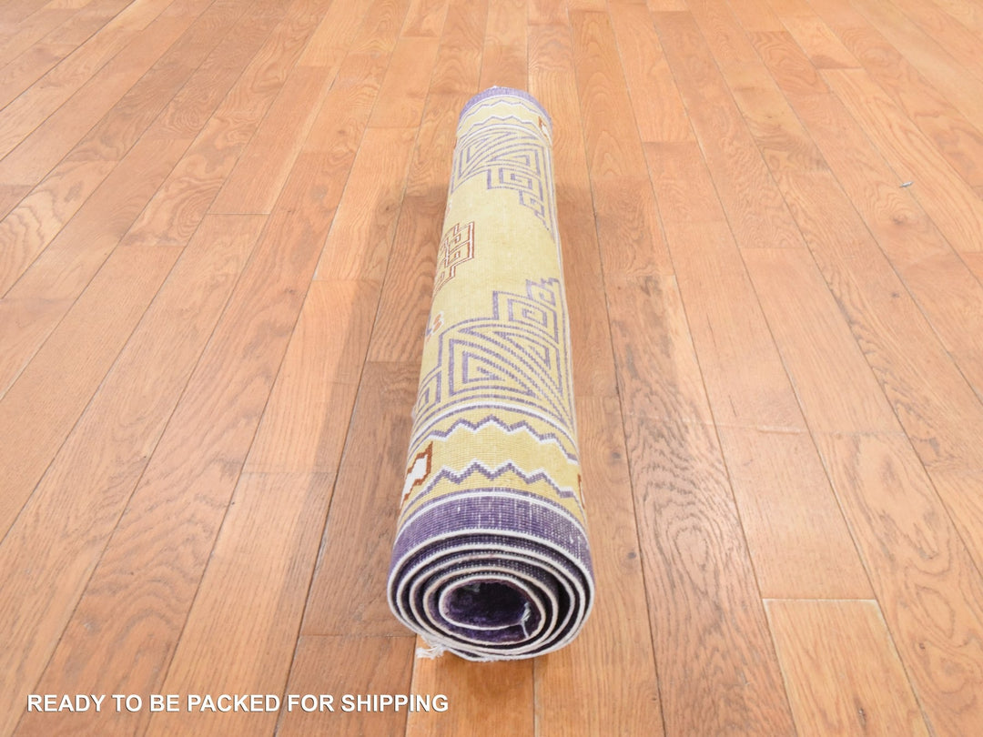 3'0" x 5'0" Vintage Hand Knotted Yellow Wool Rectangle Oriental Rug - MOA10278635