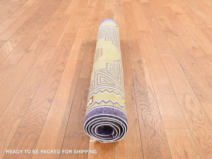 3'0" x 5'0" Vintage Hand Knotted Yellow Wool Rectangle Oriental Rug - MOA10278635