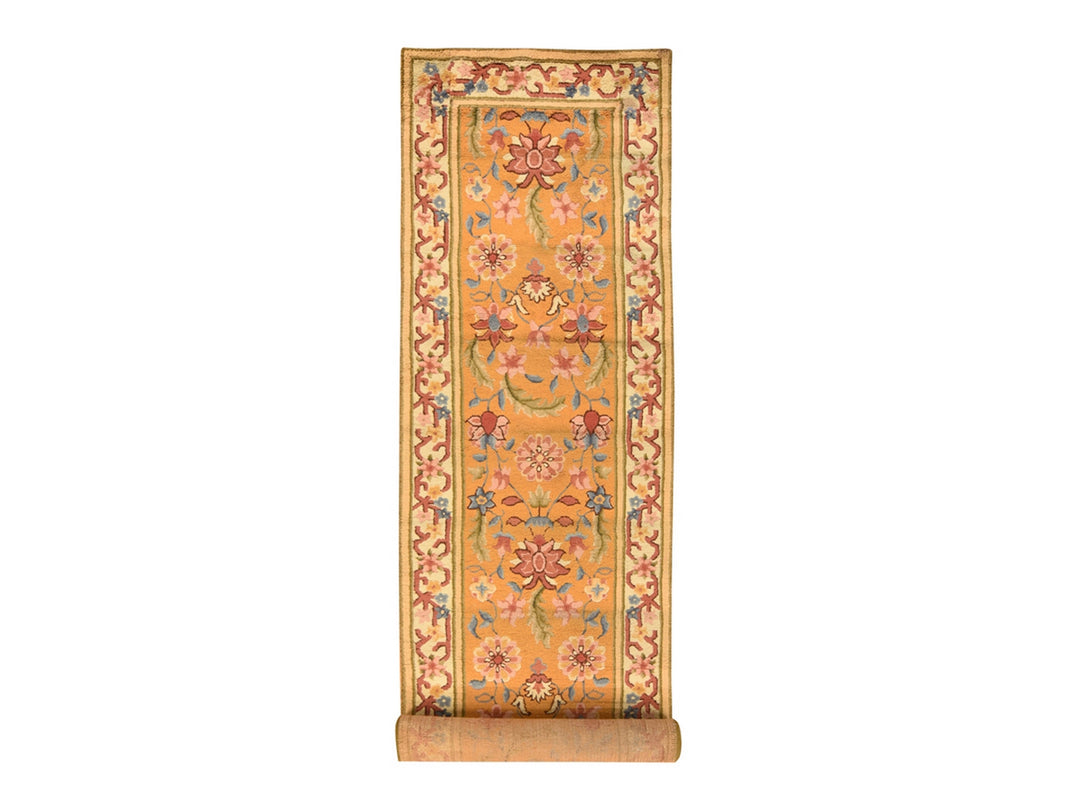 4'4" x 17'4" Vintage Hand Knotted Yellow Wool Runner Oriental Rug - MOA10278639