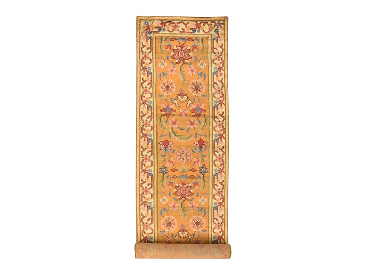 4'4" x 17'4" Vintage Hand Knotted Yellow Wool Runner Oriental Rug - MOA10278639