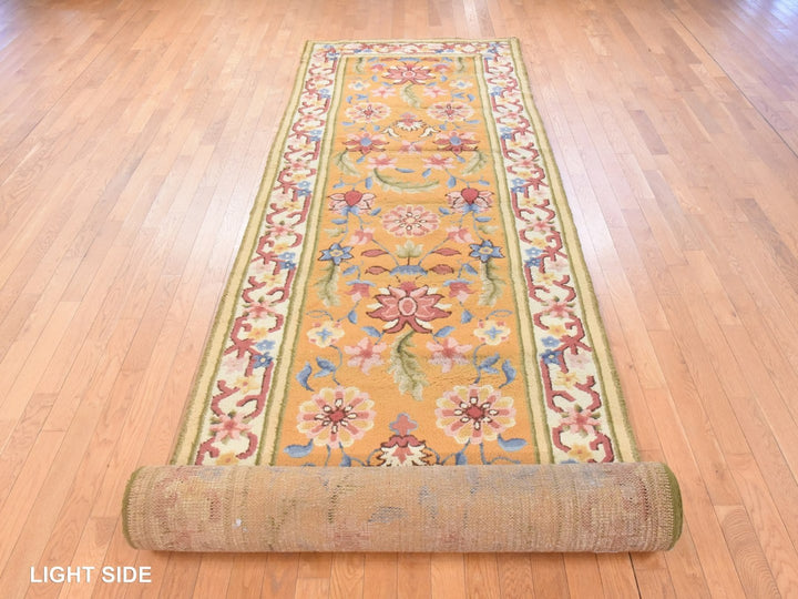 4'4" x 17'4" Vintage Hand Knotted Yellow Wool Runner Oriental Rug - MOA10278639