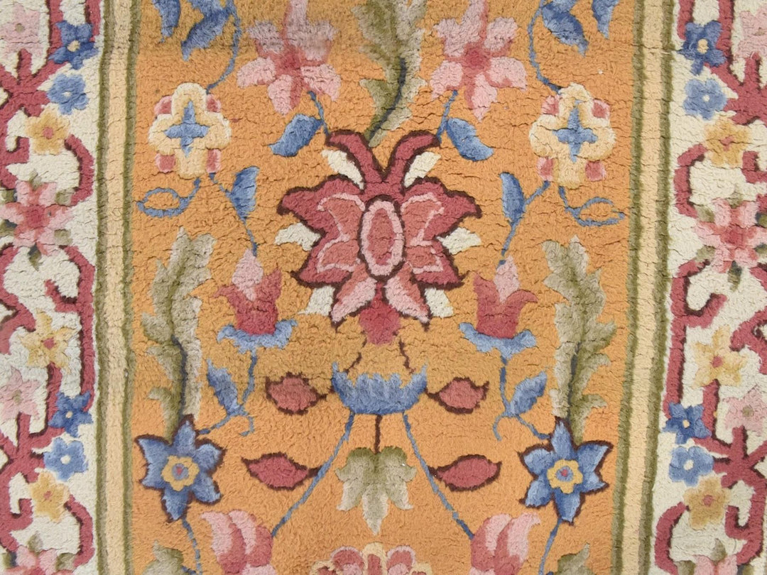 4'4" x 17'4" Vintage Hand Knotted Yellow Wool Runner Oriental Rug - MOA10278639