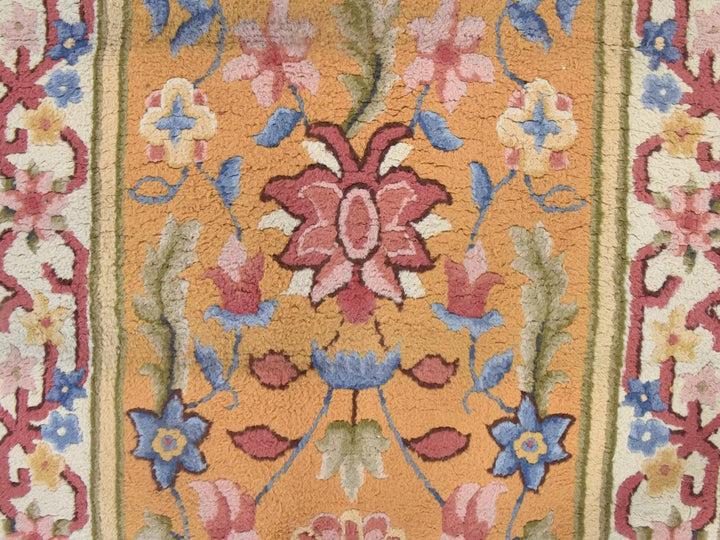 4'4" x 17'4" Vintage Hand Knotted Yellow Wool Runner Oriental Rug - MOA10278639