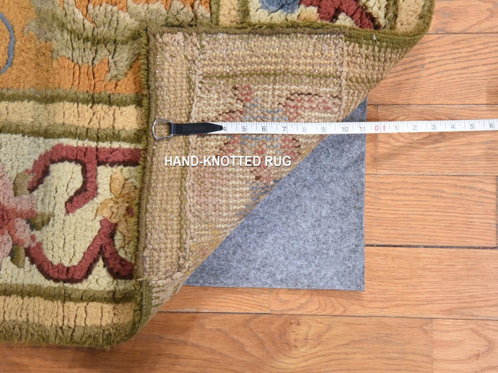 4'4" x 17'4" Vintage Hand Knotted Yellow Wool Runner Oriental Rug - MOA10278639