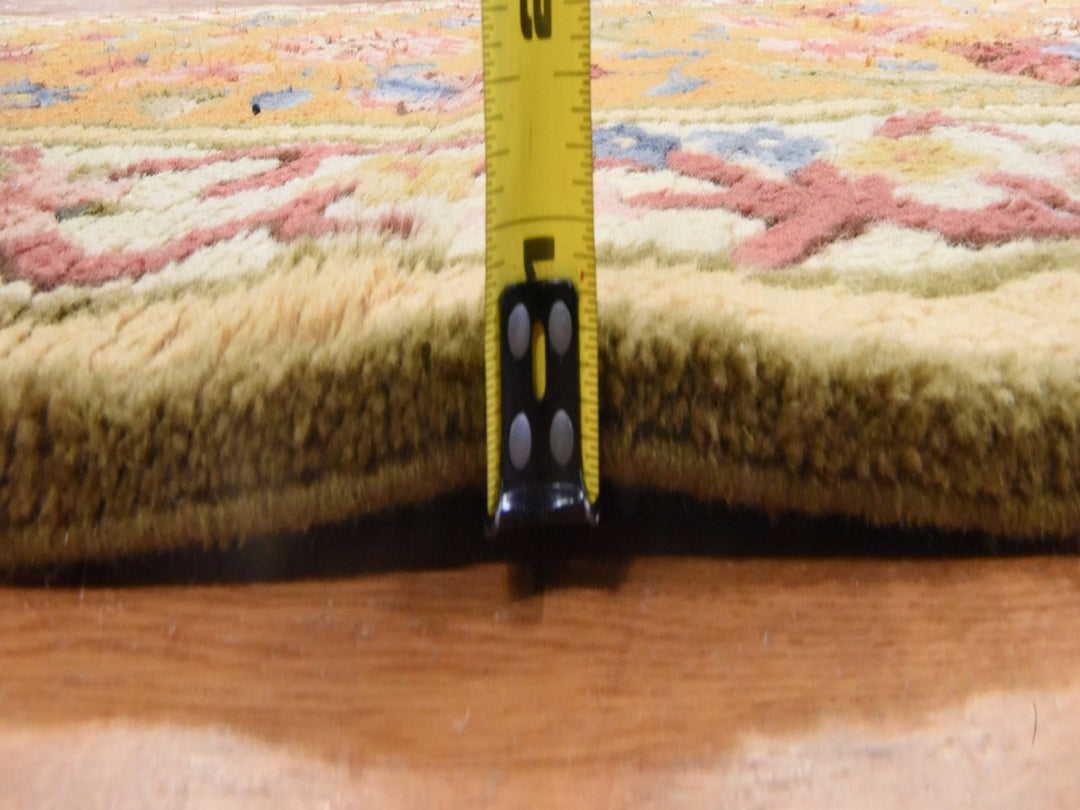 4'4" x 17'4" Vintage Hand Knotted Yellow Wool Runner Oriental Rug - MOA10278639