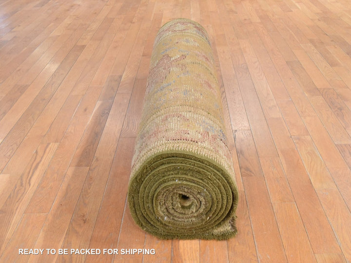 4'4" x 17'4" Vintage Hand Knotted Yellow Wool Runner Oriental Rug - MOA10278639