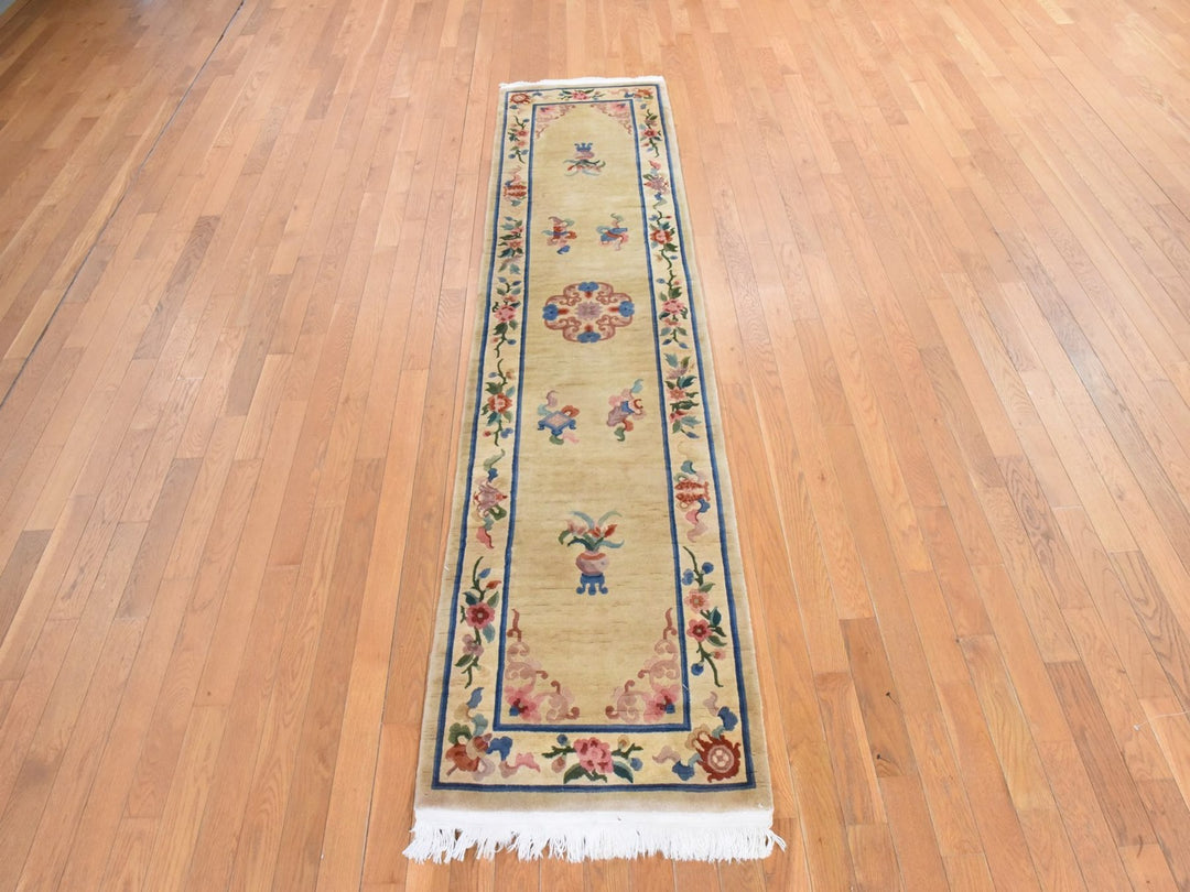 2'3" x 9'5" Vintage Hand Knotted Beige Wool Runner Oriental Rug - MOA10278640