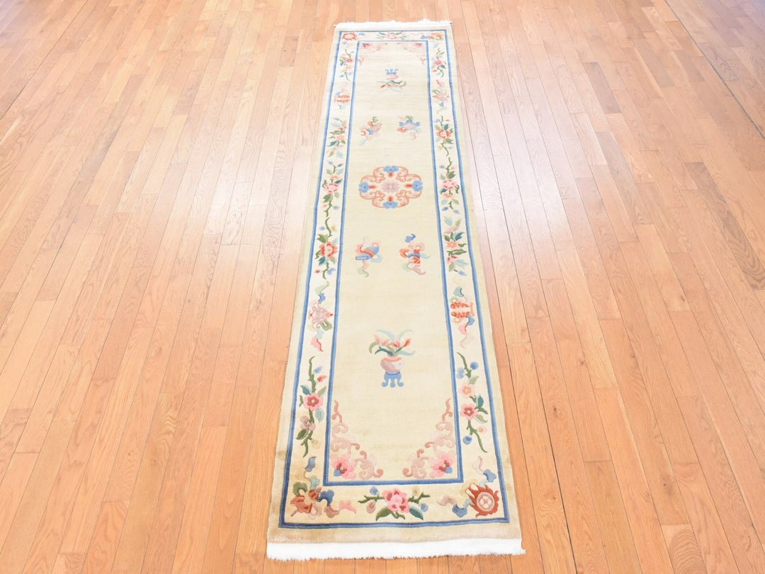 2'3" x 9'5" Vintage Hand Knotted Beige Wool Runner Oriental Rug - MOA10278640