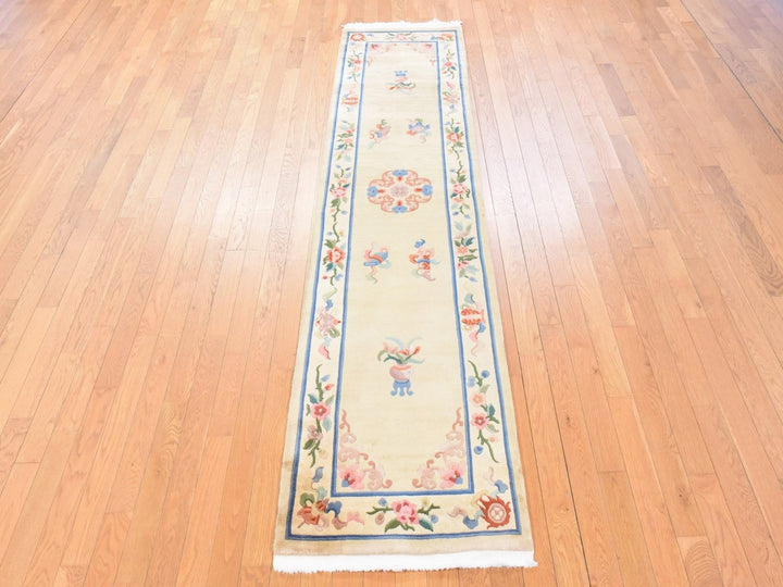 2'3" x 9'5" Vintage Hand Knotted Beige Wool Runner Oriental Rug - MOA10278640