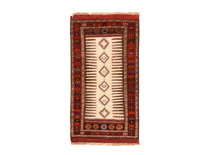 3'9" x 7'4" Vintage Hand Woven Ivory Wool Runner Oriental Rug - MOA10278644