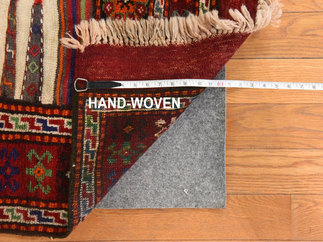 3'9" x 7'4" Vintage Hand Woven Ivory Wool Runner Oriental Rug - MOA10278644