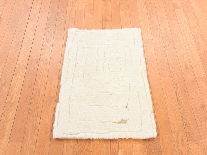 2'0" x 3'0" New Hand Knotted Ivory Wool Rectangle Oriental Rug - MOA10278646