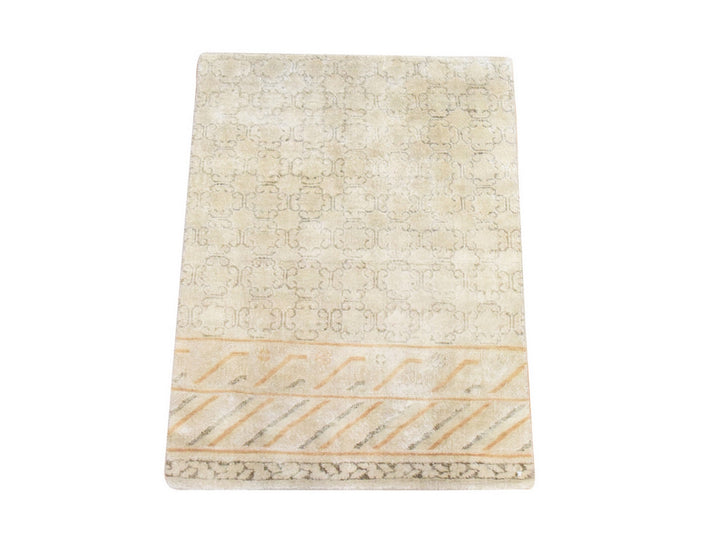2'1" x 3'0" New Hand Knotted Ivory Silk Rectangle Oriental Rug - MOA10278647
