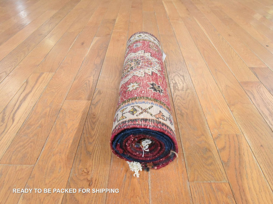 1'9" x 6'6" New Hand Knotted Red Wool Runner Oriental Rug - MOA10278648