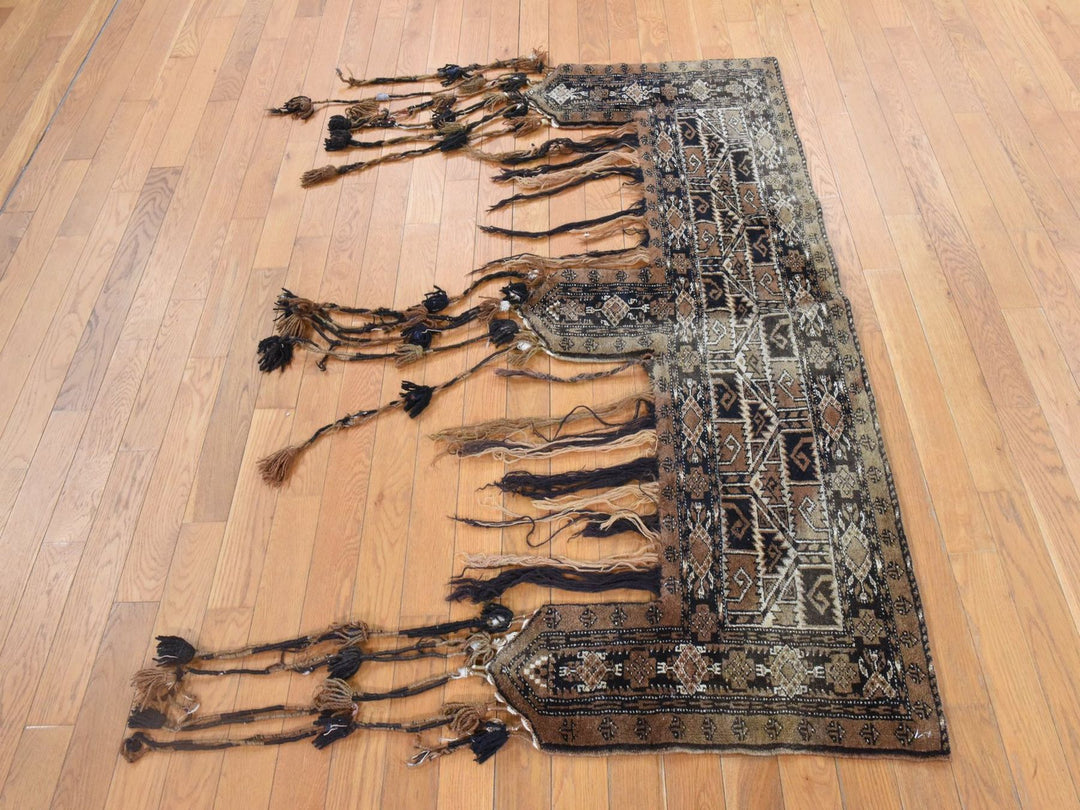2'3" x 6'6" Vintage Hand Knotted Brown Wool Runner Oriental Rug - MOA10278649