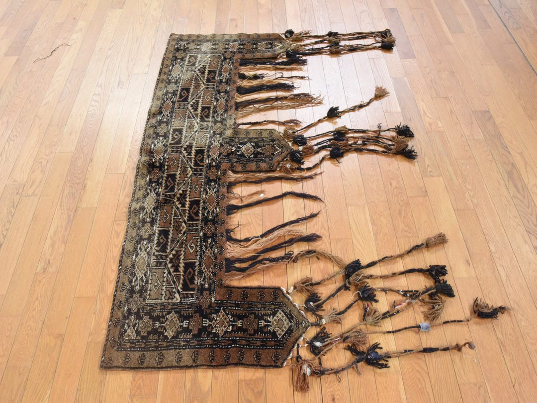 2'3" x 6'6" Vintage Hand Knotted Brown Wool Runner Oriental Rug - MOA10278649