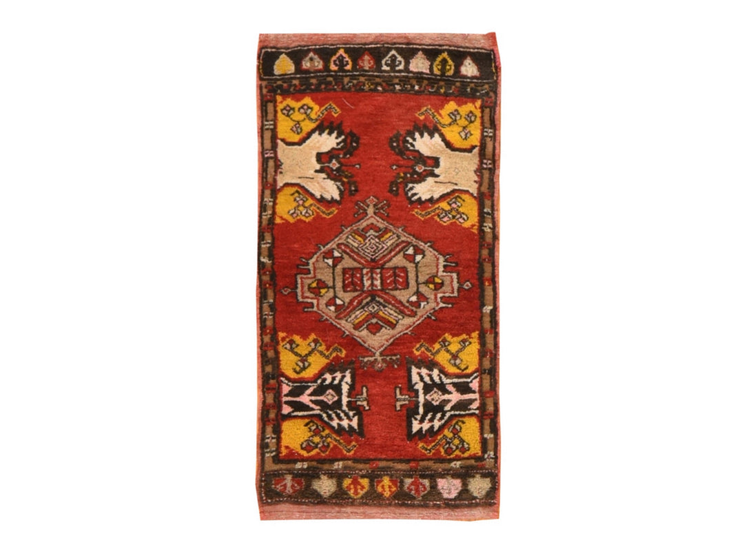 1'8" x 3'7" Vintage Hand Knotted Red Wool Rectangle Oriental Rug - MOA10278652