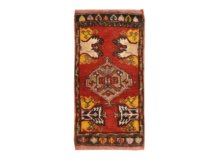 1'8" x 3'7" Vintage Hand Knotted Red Wool Rectangle Oriental Rug - MOA10278652