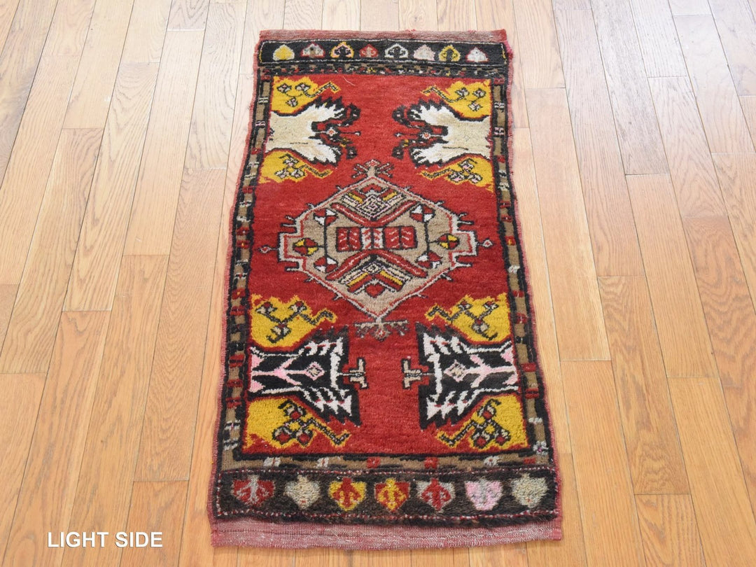 1'8" x 3'7" Vintage Hand Knotted Red Wool Rectangle Oriental Rug - MOA10278652