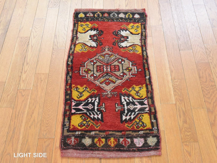 1'8" x 3'7" Vintage Hand Knotted Red Wool Rectangle Oriental Rug - MOA10278652