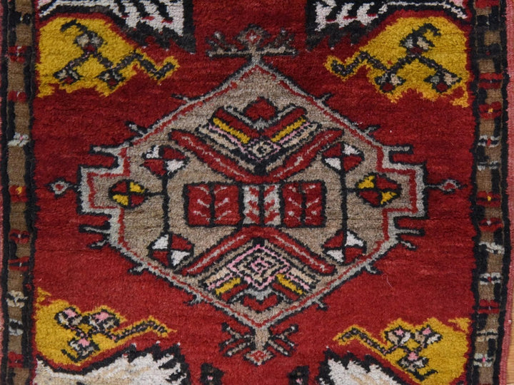 1'8" x 3'7" Vintage Hand Knotted Red Wool Rectangle Oriental Rug - MOA10278652